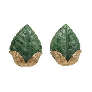 Amco 1/20 14k Gold Filled Chrysoprase Green Leaf Earrings Screw Back Closure Vtg